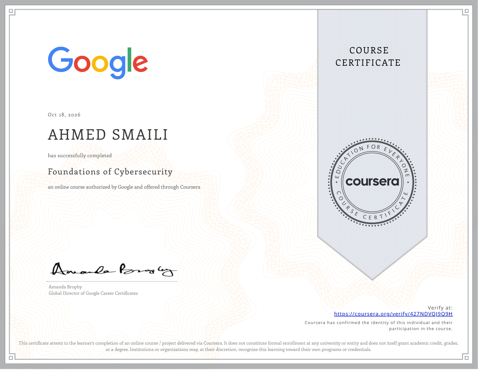 Foundations of Cybersecurity Certificate - Google