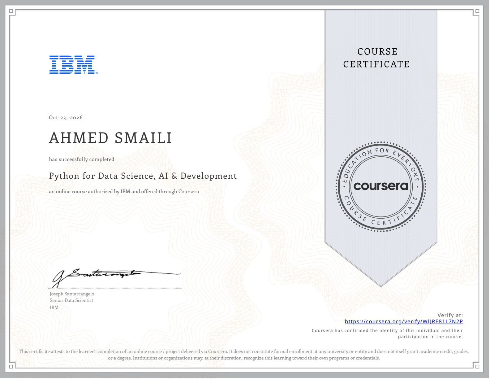 Python for Data Science, AI & Development Certificate - IBM